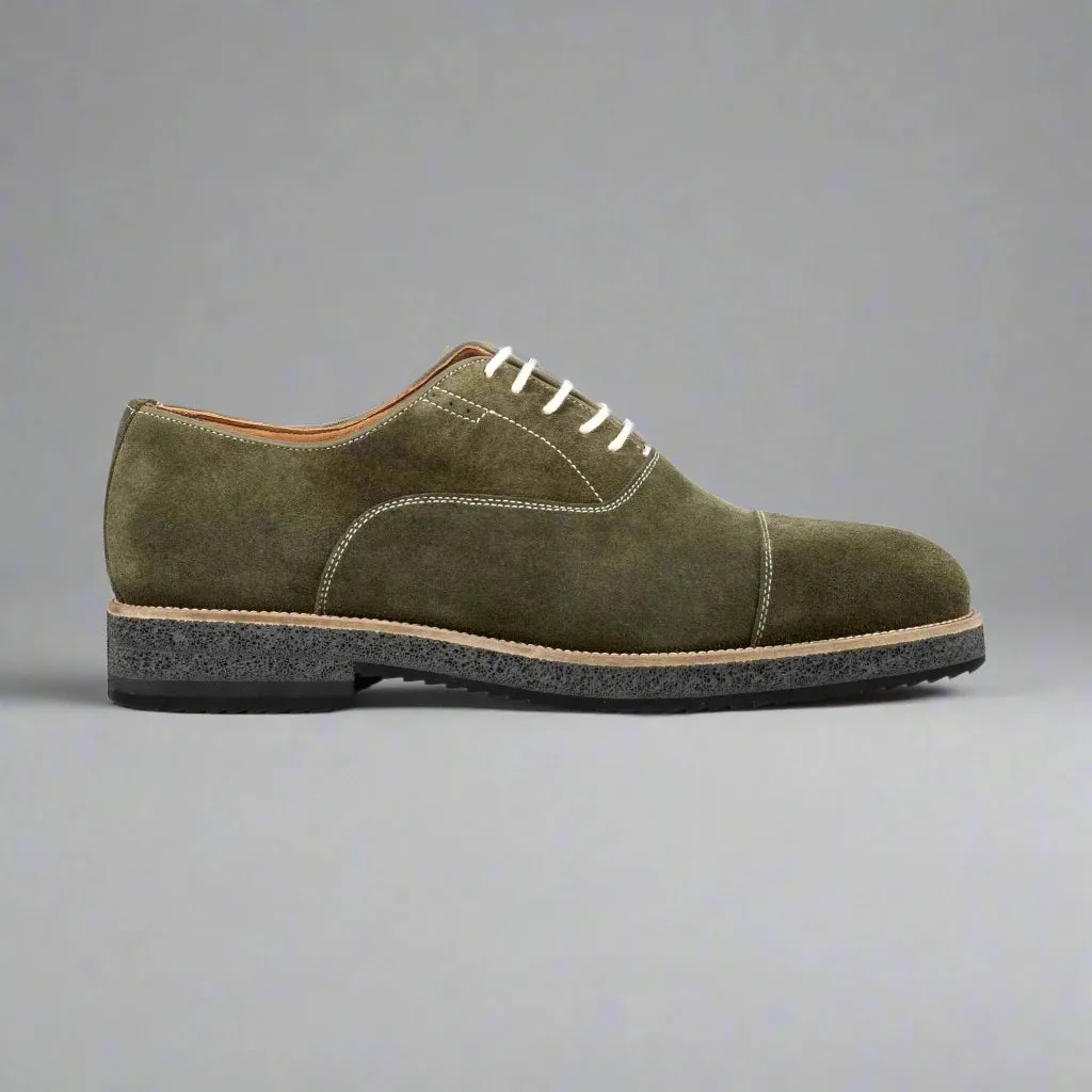 Green Italian Suede Leather Formal Shoes With Sneaker Sole - Formal Shoes