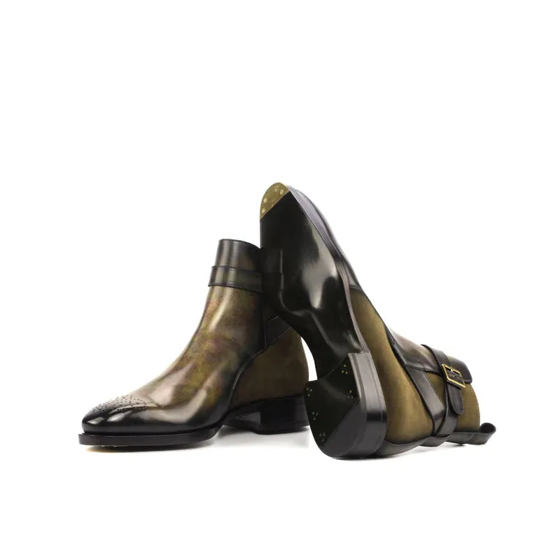 Green Leather Chelsea Boot with Violin Leather Sole In Goodyear Welted - Boots