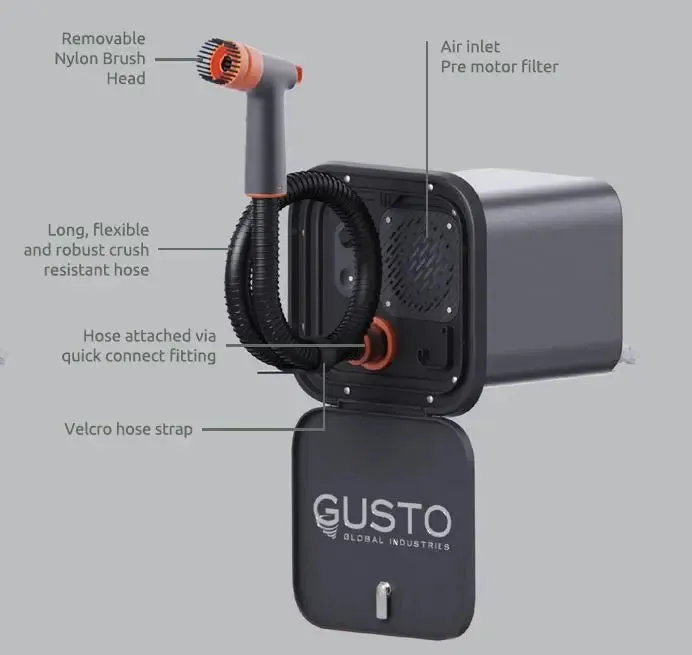 Gusto External Air Blown Cleaner Hose and Brush Black