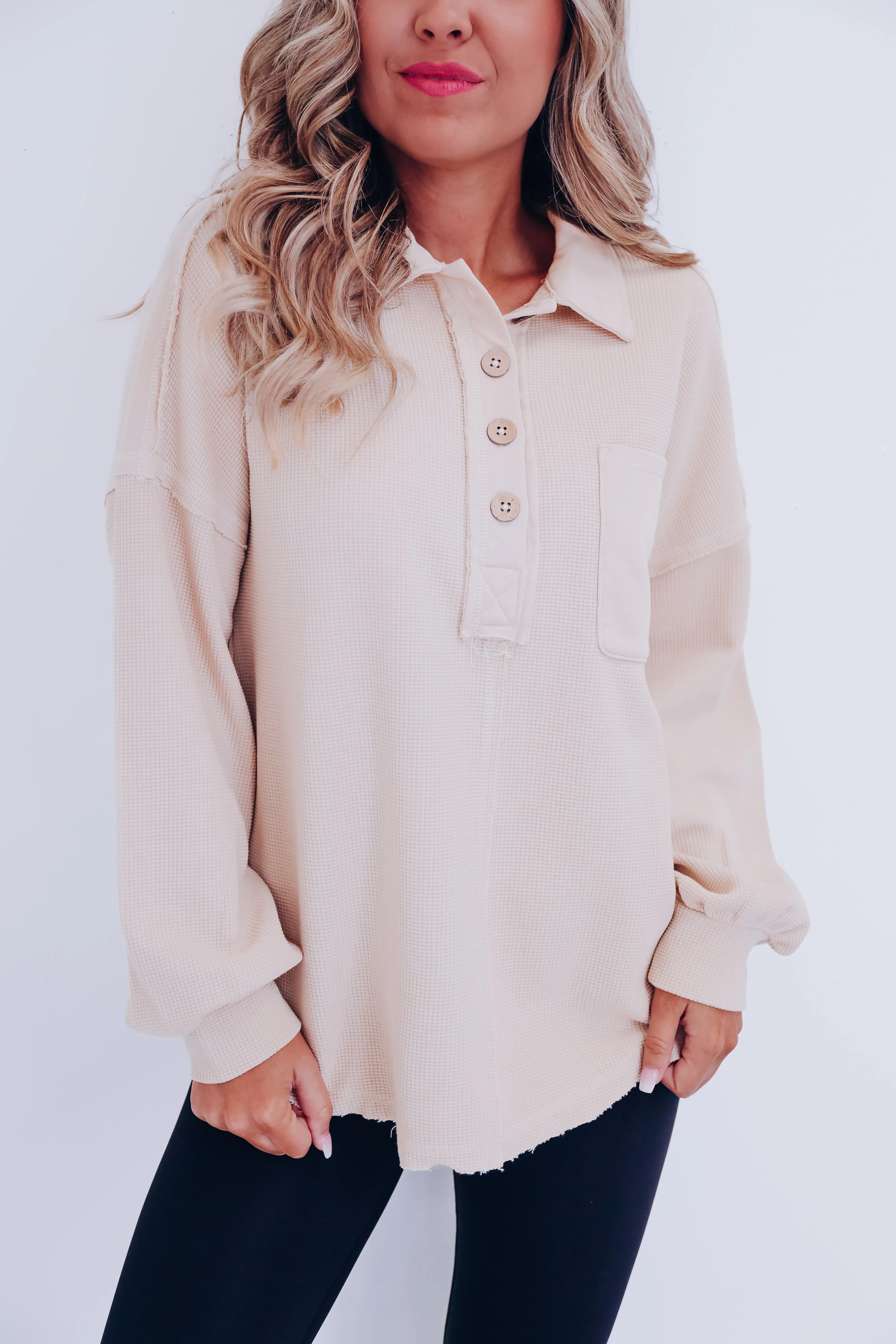 Harlan Contrasting Collared Top- Beige