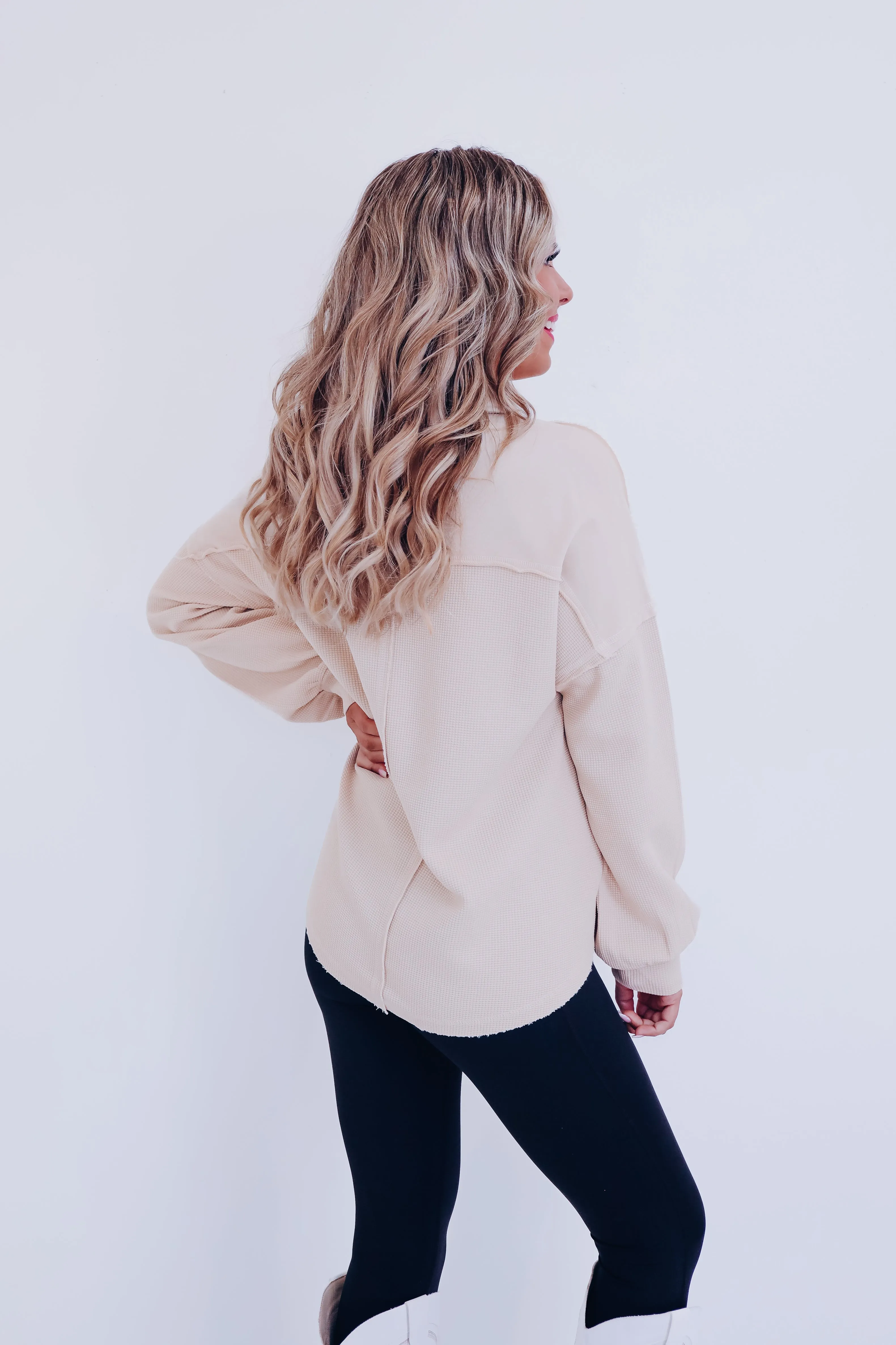 Harlan Contrasting Collared Top- Beige