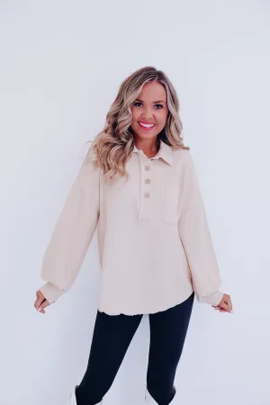 Harlan Contrasting Collared Top- Beige