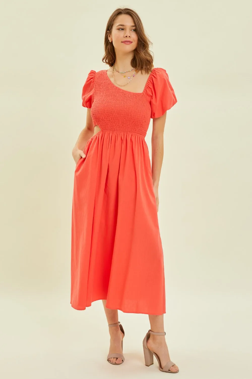 Hazel Blues® |  HEYSON Smocked Cutout Midi Dress