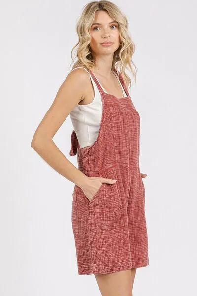 Hazel Blues® |  Mittoshop Textured Knotted Wide Strap Overalls