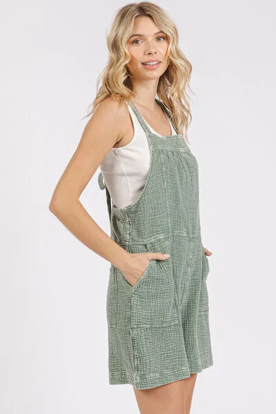 Hazel Blues® |  Mittoshop Textured Knotted Wide Strap Overalls