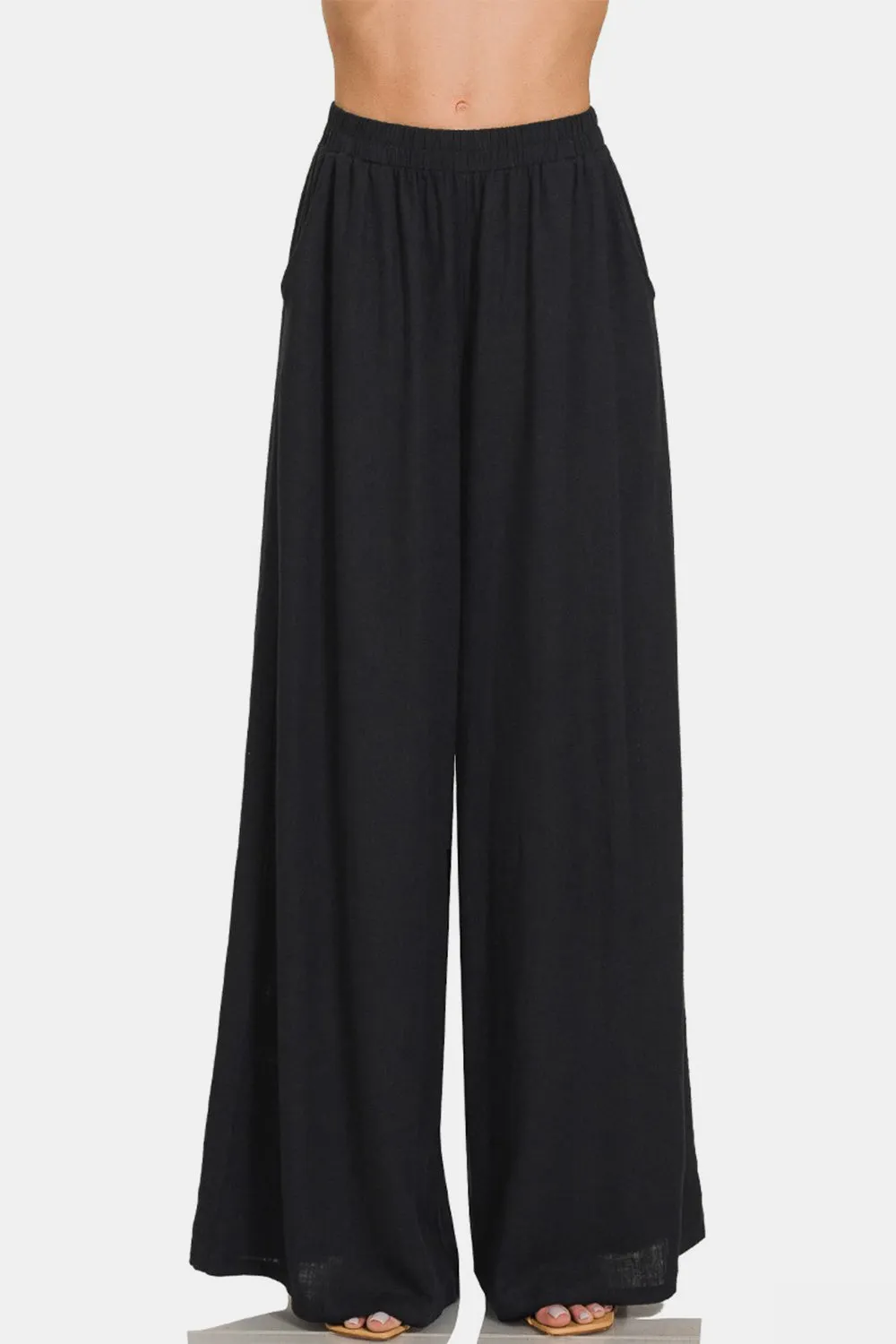Hazel Blues® |  Zenana Pleated Linen Blend Wide Leg Pants