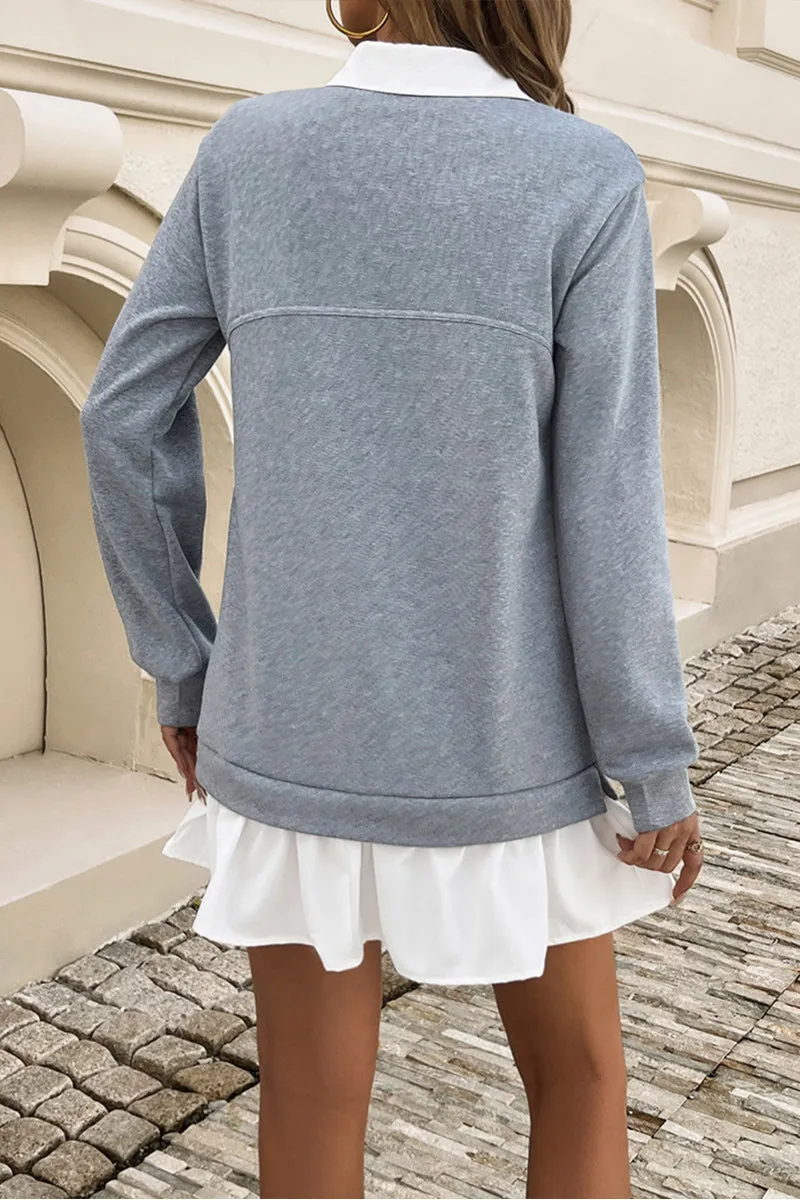 HBR1356 Preppy Layered Shirt Dress Top