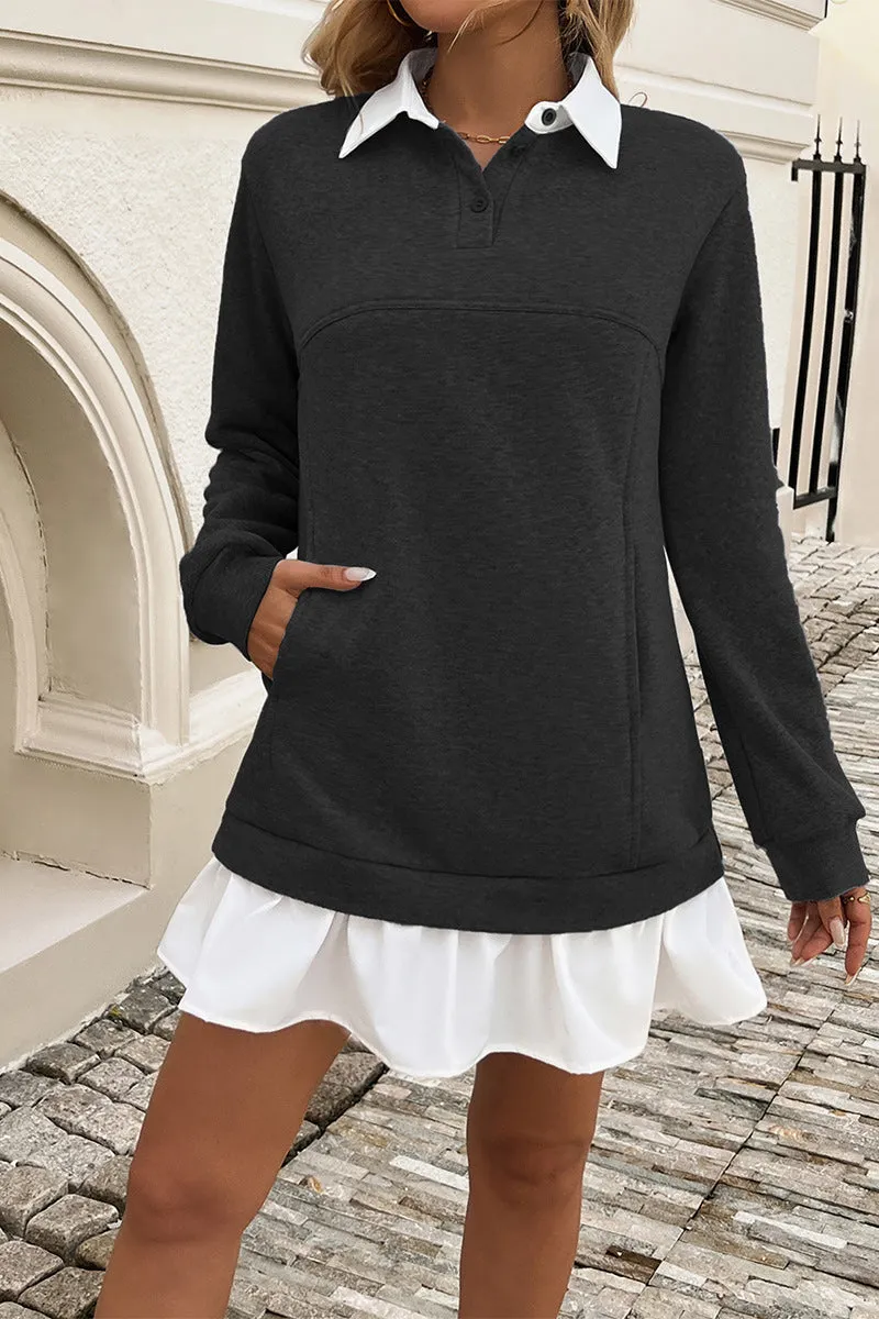 HBR1356 Preppy Layered Shirt Dress Top