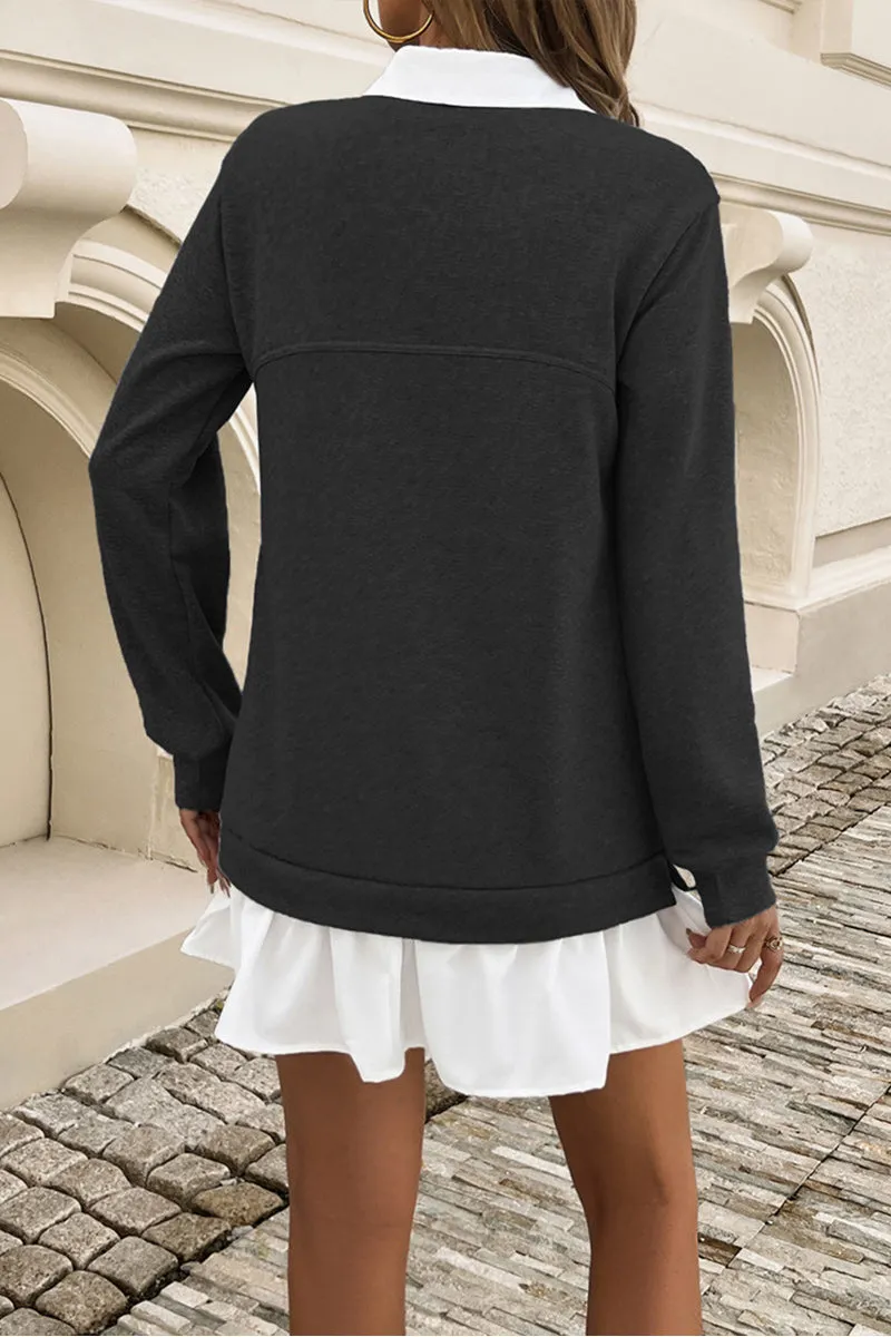 HBR1356 Preppy Layered Shirt Dress Top