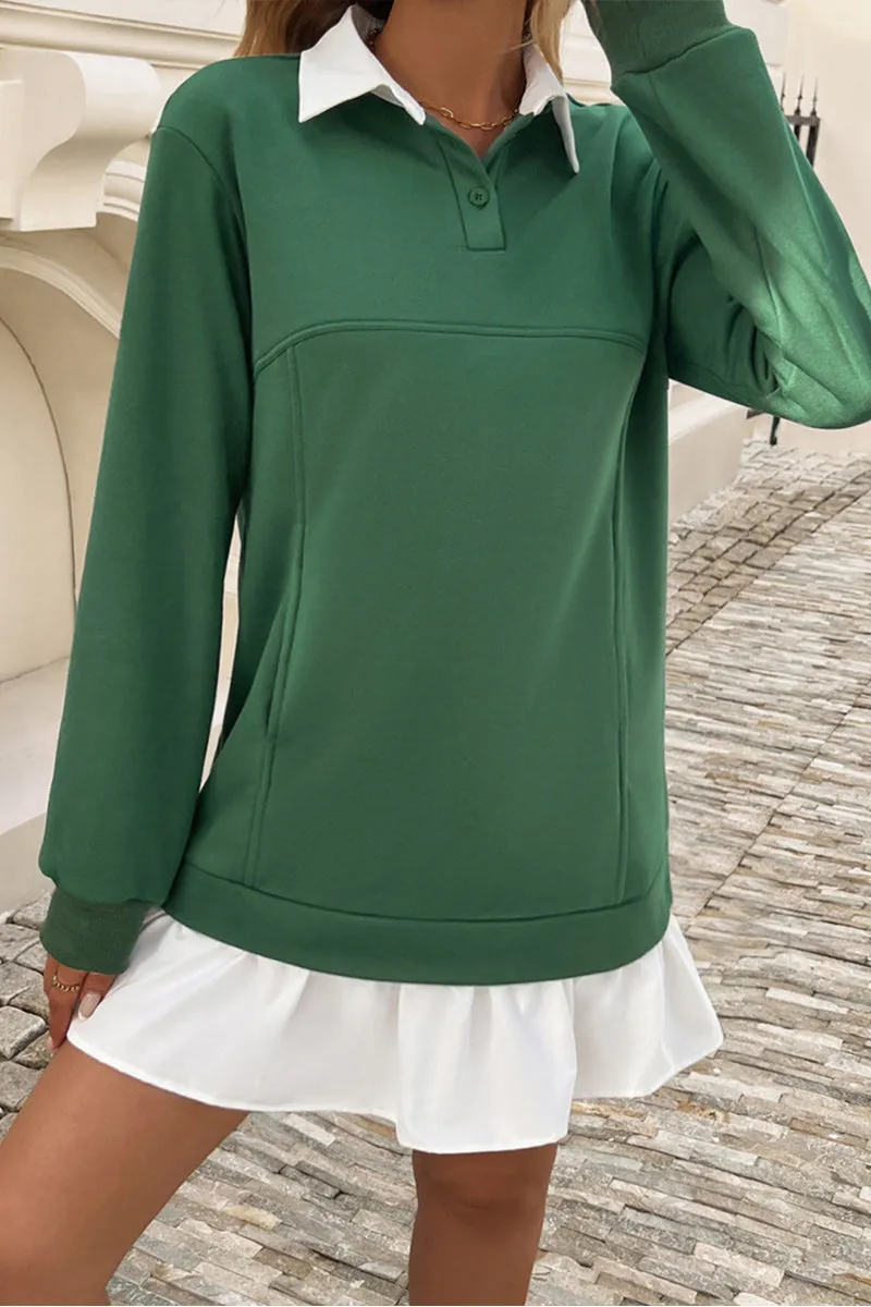 HBR1356 Preppy Layered Shirt Dress Top
