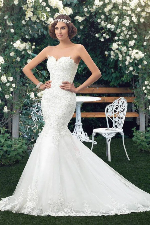 High Quality Mermaid Sweetheart Lace Appliques Wedding Dress  TN0026