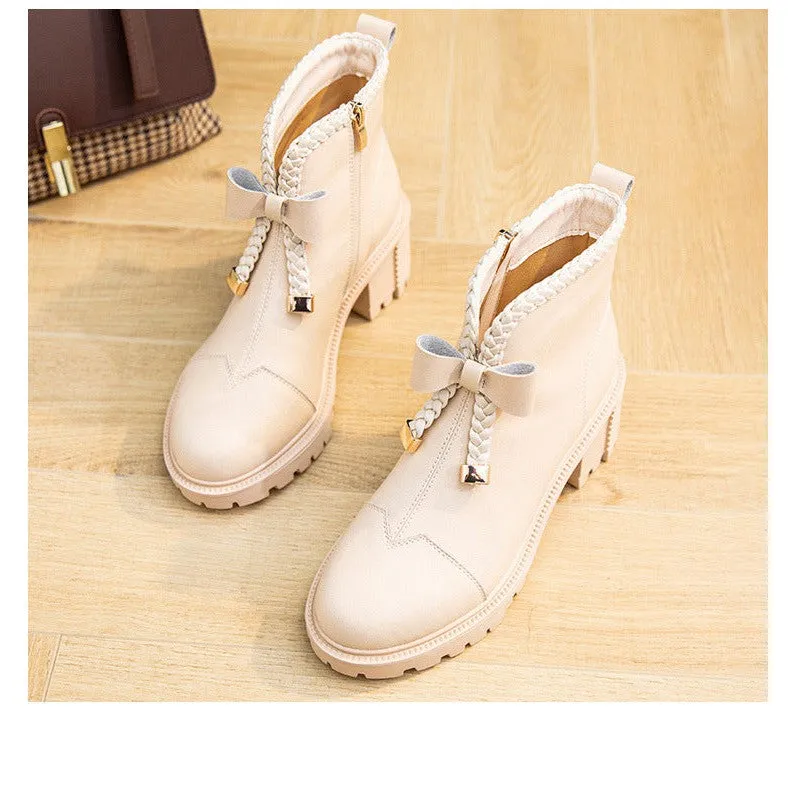 INSTOCK-Martin boots for women bow warm plus velvet