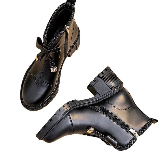 INSTOCK-Martin boots for women bow warm plus velvet
