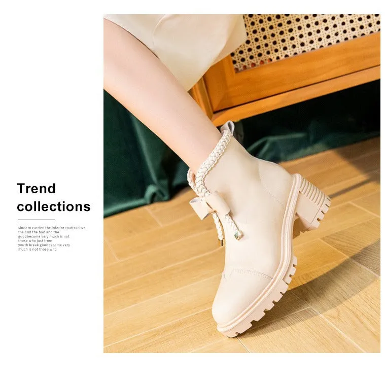 INSTOCK-Martin boots for women bow warm plus velvet