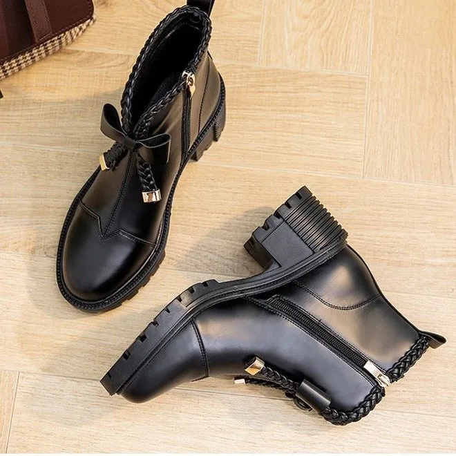 INSTOCK-Martin boots for women bow warm plus velvet