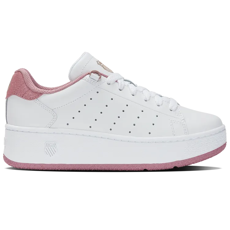 K-Swiss Women's Classic PF Platform Court Shoes in White/Foxglove/Rose Gold