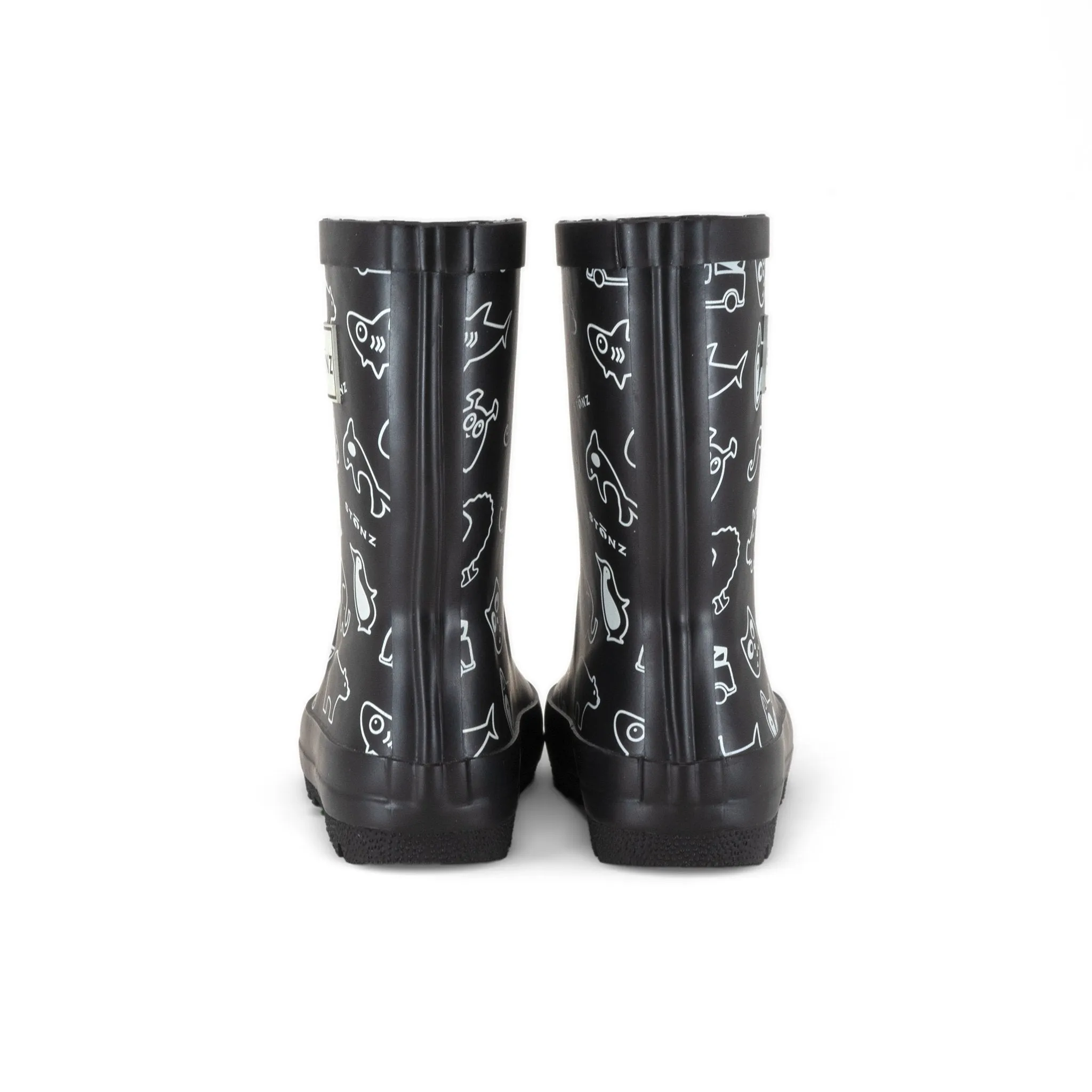 Kid's Stonz rubber Rain Boots in Black animal print