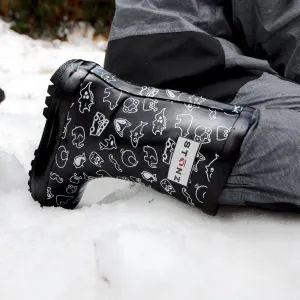 Kid's Stonz rubber Rain Boots in Black animal print