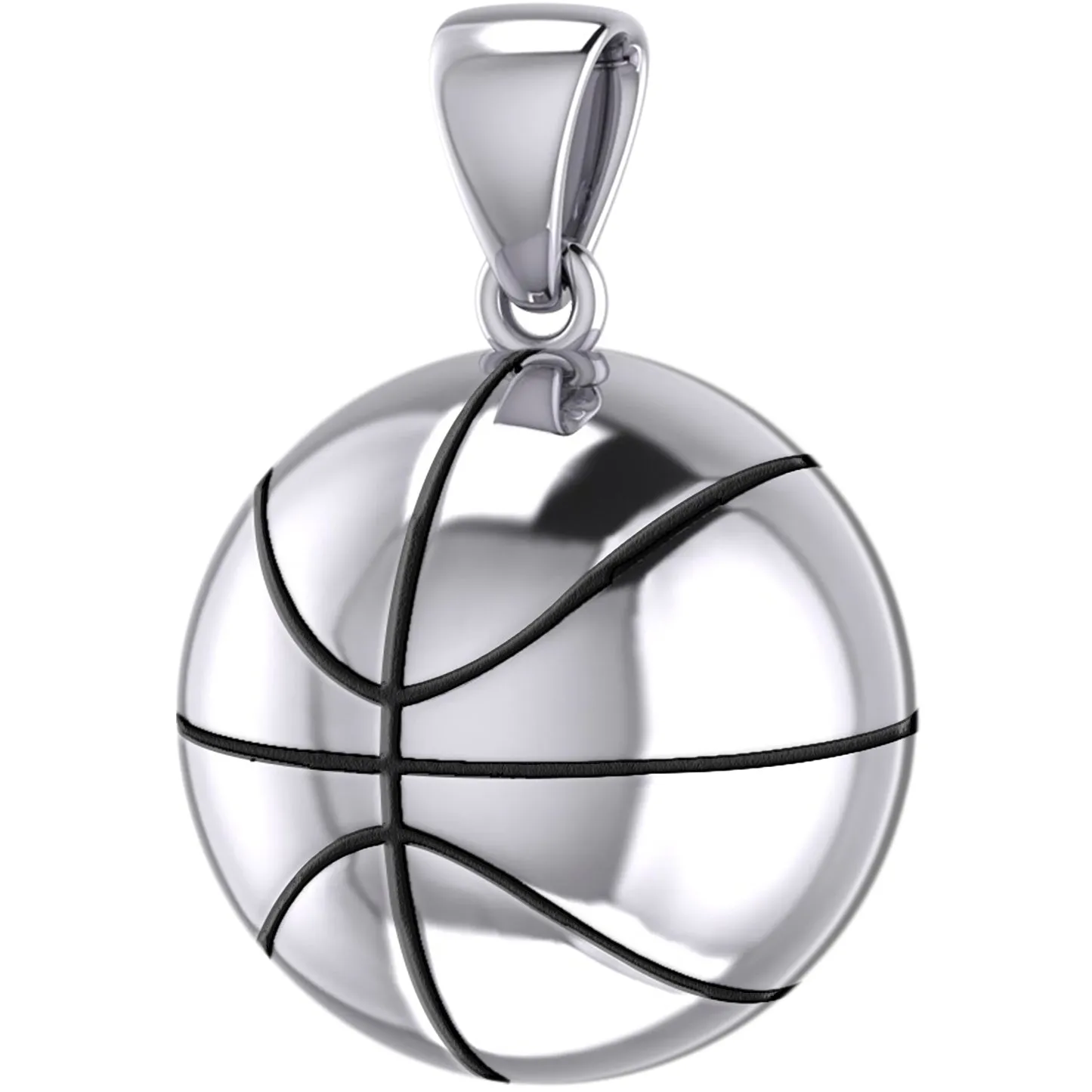 Large 925 Sterling Silver 3D Basketball Pendant Necklace, 18.5mm