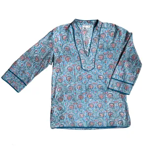 Leela Tunic - Blue/Coral print