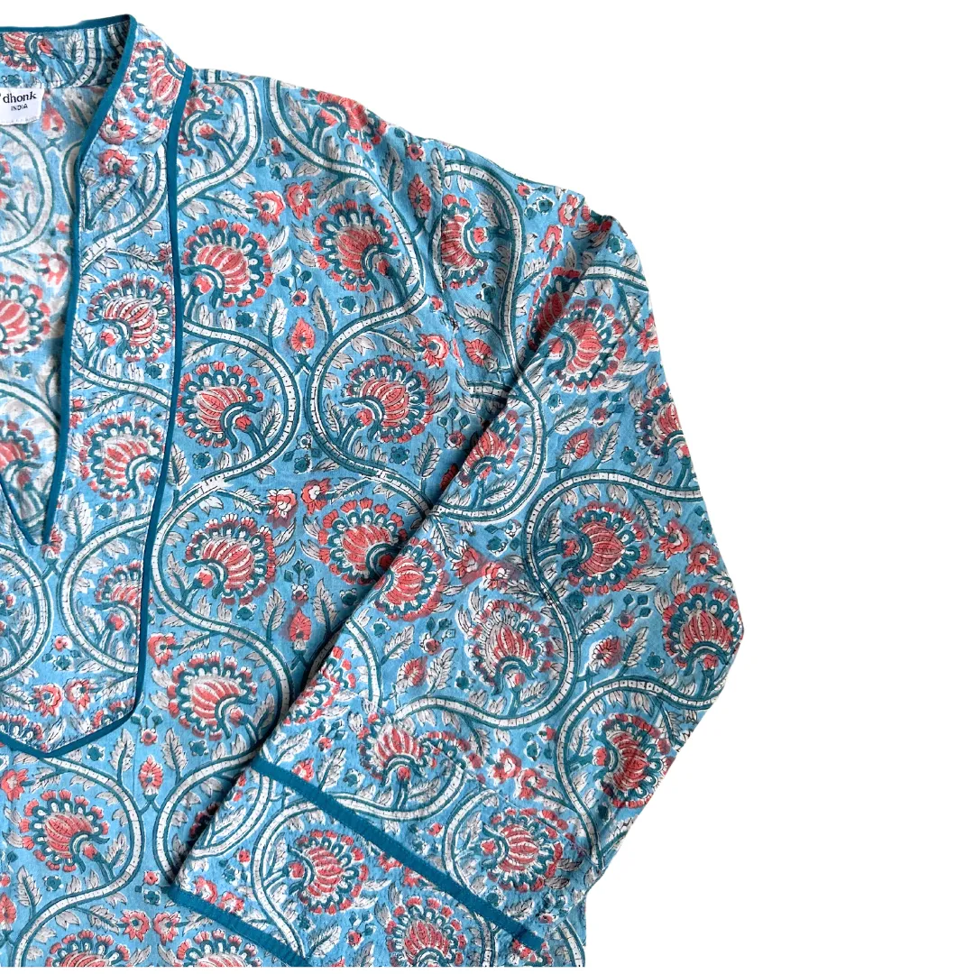 Leela Tunic - Blue/Coral print