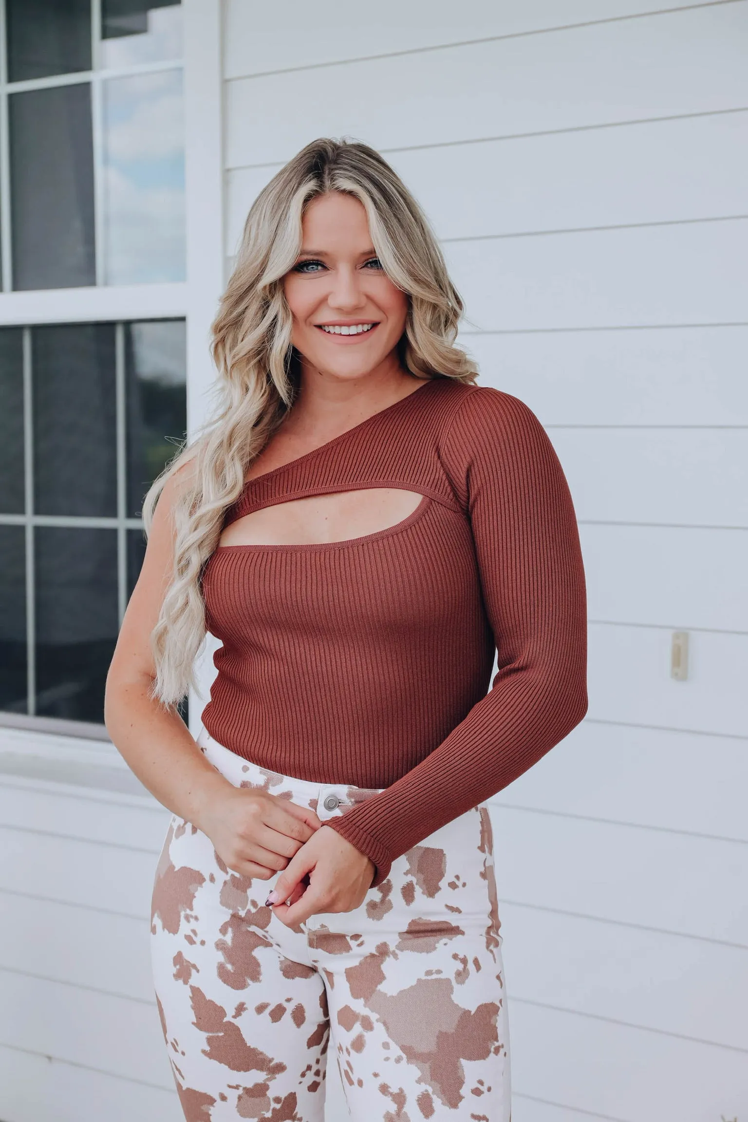 Leila One Shoulder Top - Brown