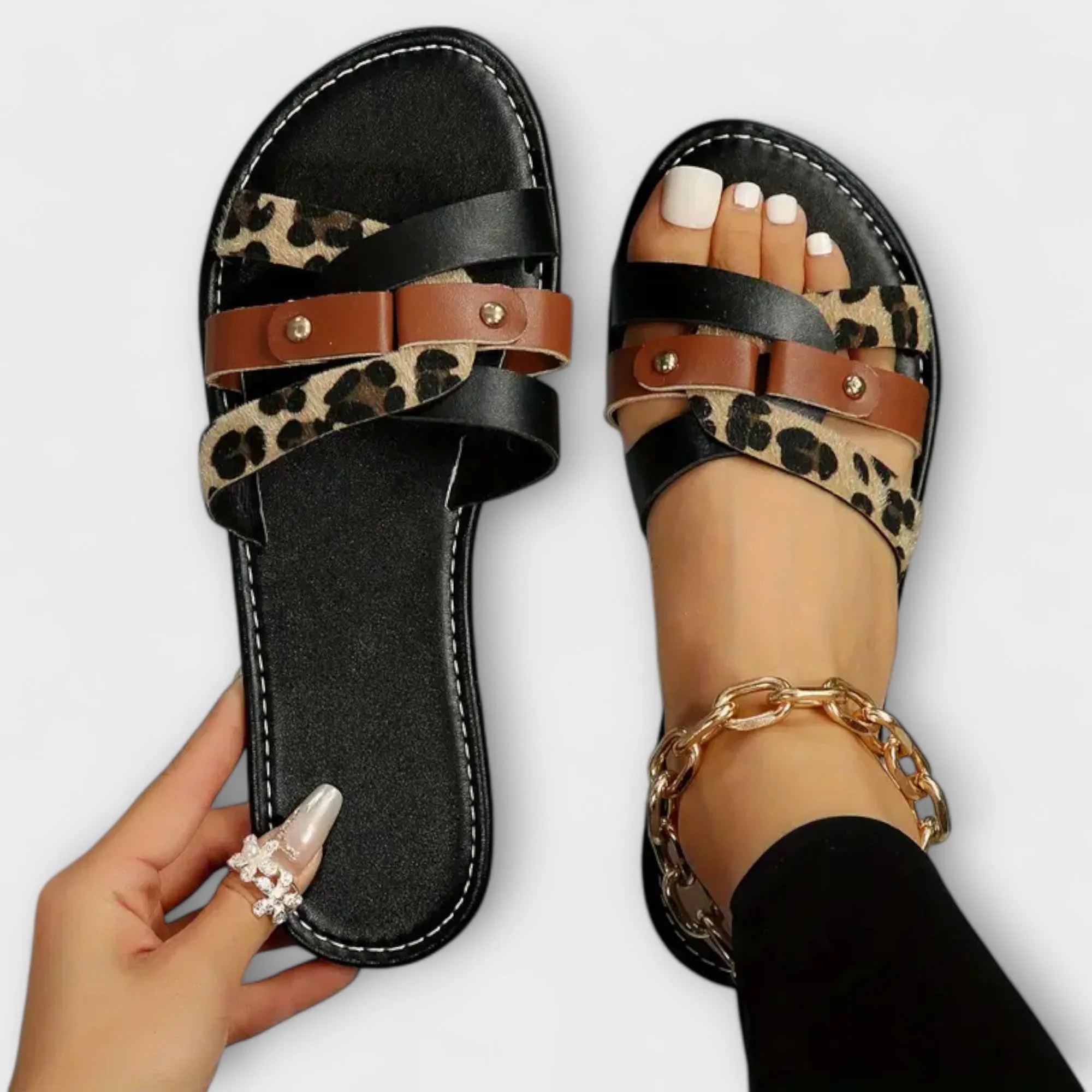 Leopard Cross-Strap Sandals