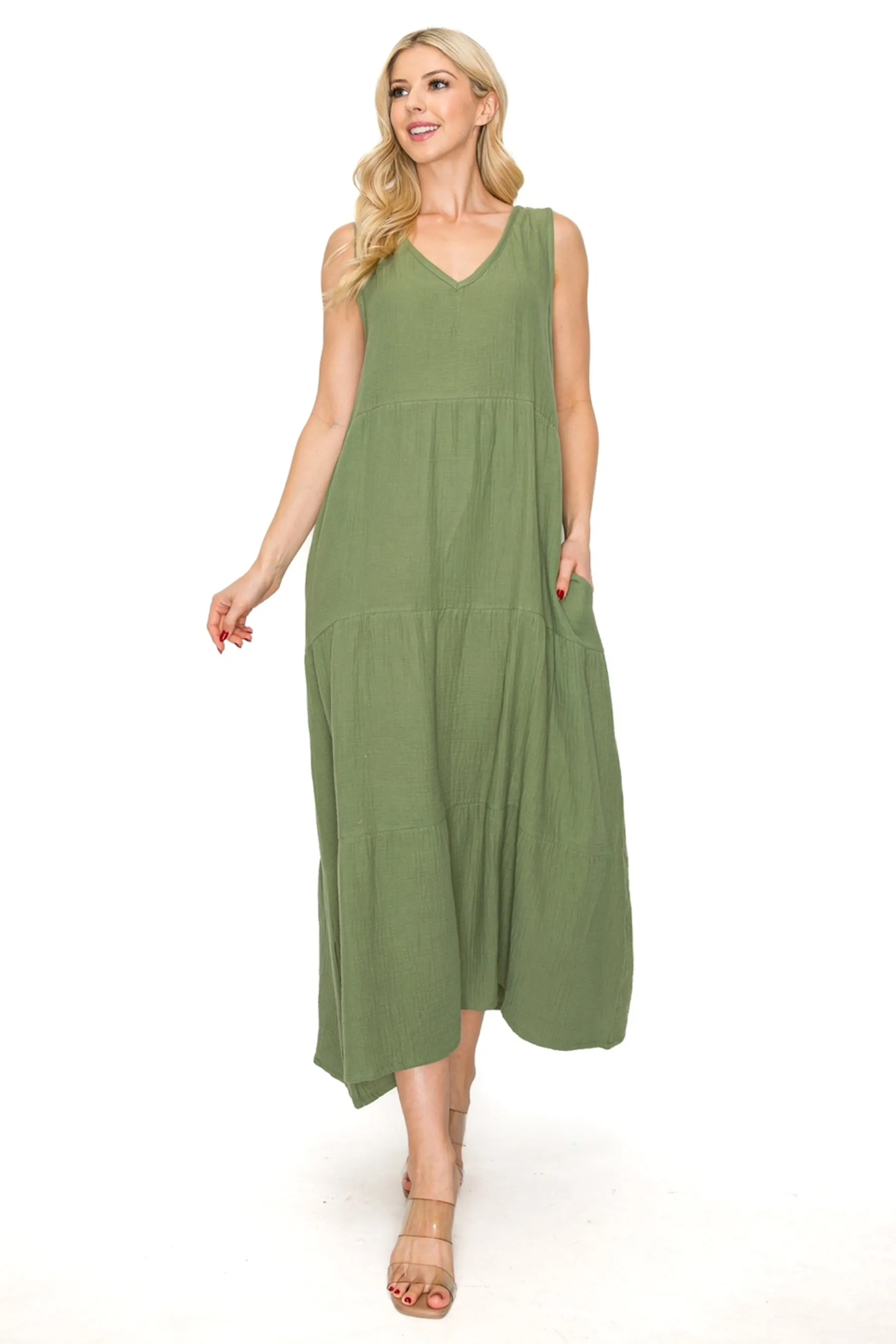 Lightweight Tiered Gauze Maxi Dress with Relaxed Fit ZD22091C77 $9.50 EACH