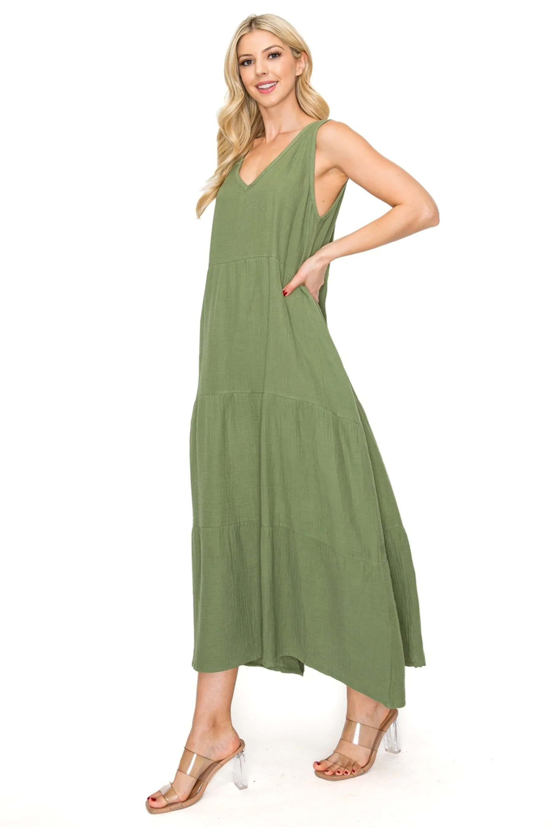 Lightweight Tiered Gauze Maxi Dress with Relaxed Fit ZD22091C77 $9.50 EACH