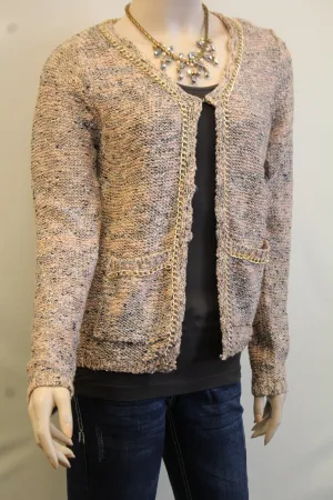 Lily | Two-Tone Sweater Cardigan with Gold Chain Trimming Pink