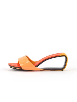 Mademoiselle Belle Leather Wedge Slide - Orange