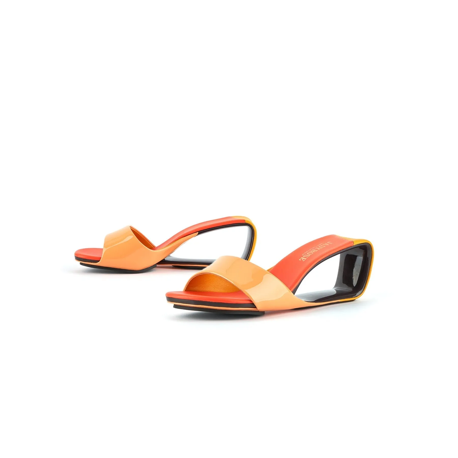 Mademoiselle Belle Leather Wedge Slide - Orange