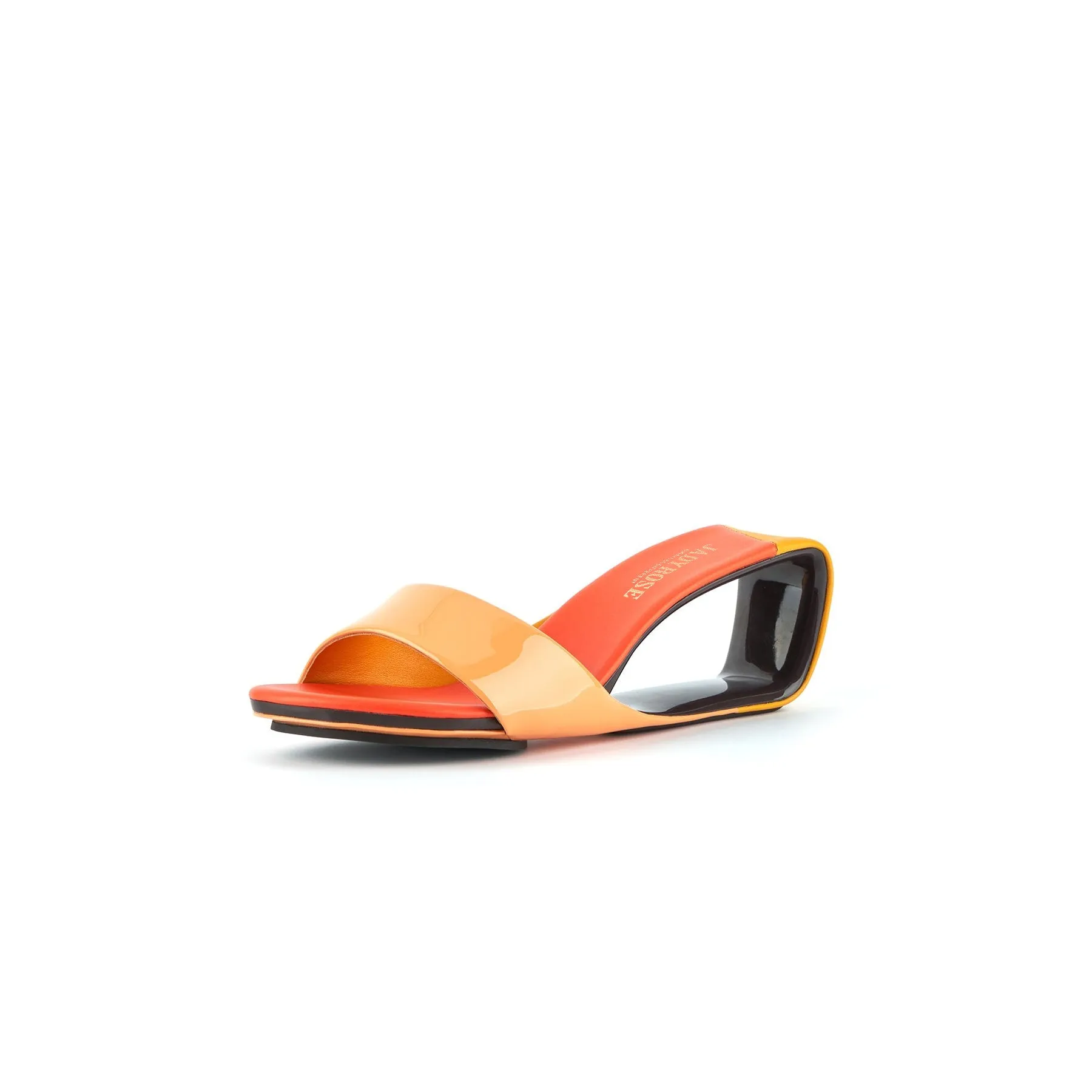 Mademoiselle Belle Leather Wedge Slide - Orange