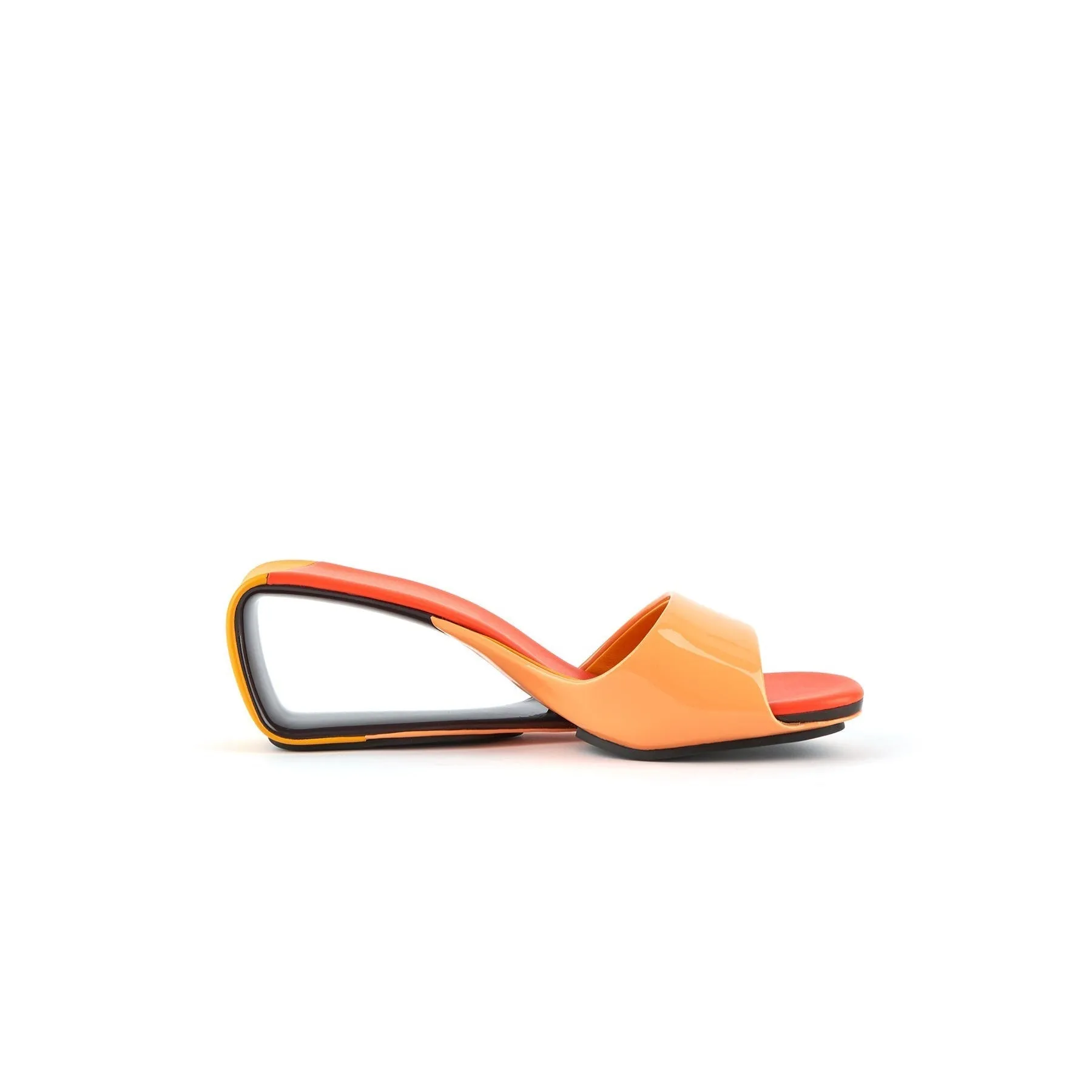 Mademoiselle Belle Leather Wedge Slide - Orange