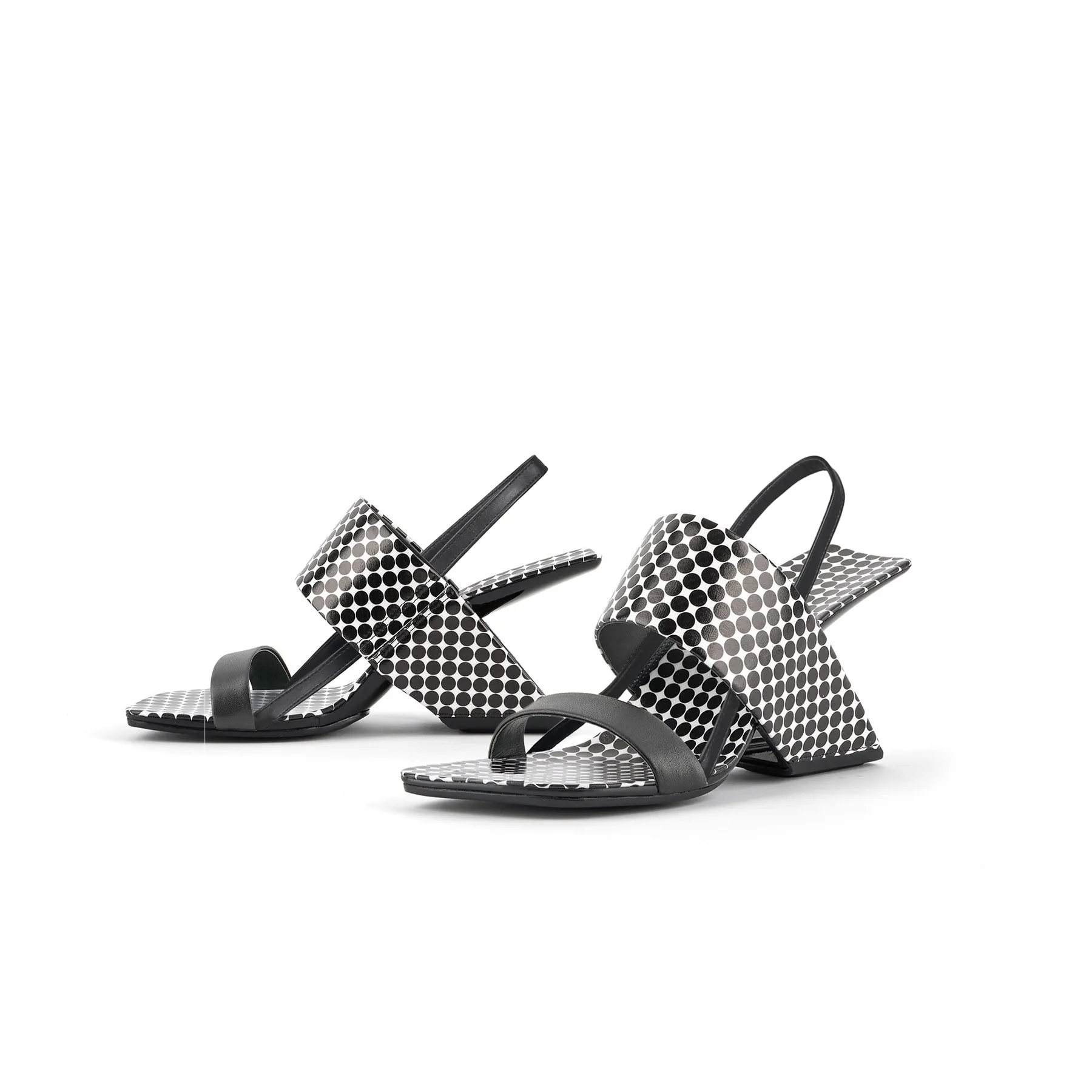 Mallina Strap Leather Heel Sandal - Polkadot