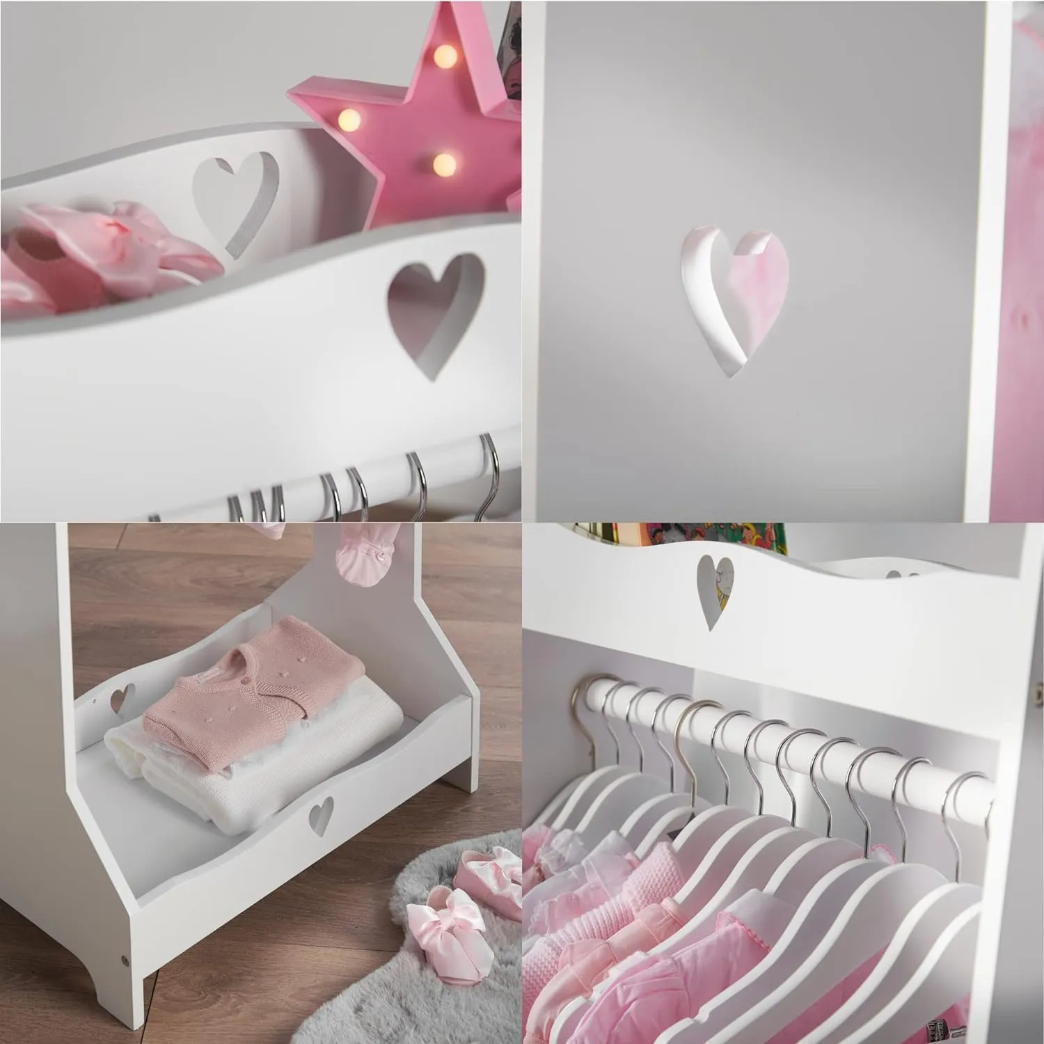 Montessori Wooden Sweetheart Dress-up Rail | Clothes Rail & Mirror | White | 3-13 Years