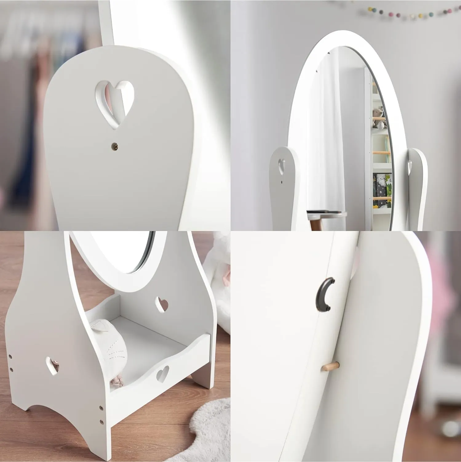 Montessori Wooden Sweetheart Dress-up Rail | Clothes Rail & Mirror | White | 3-13 Years