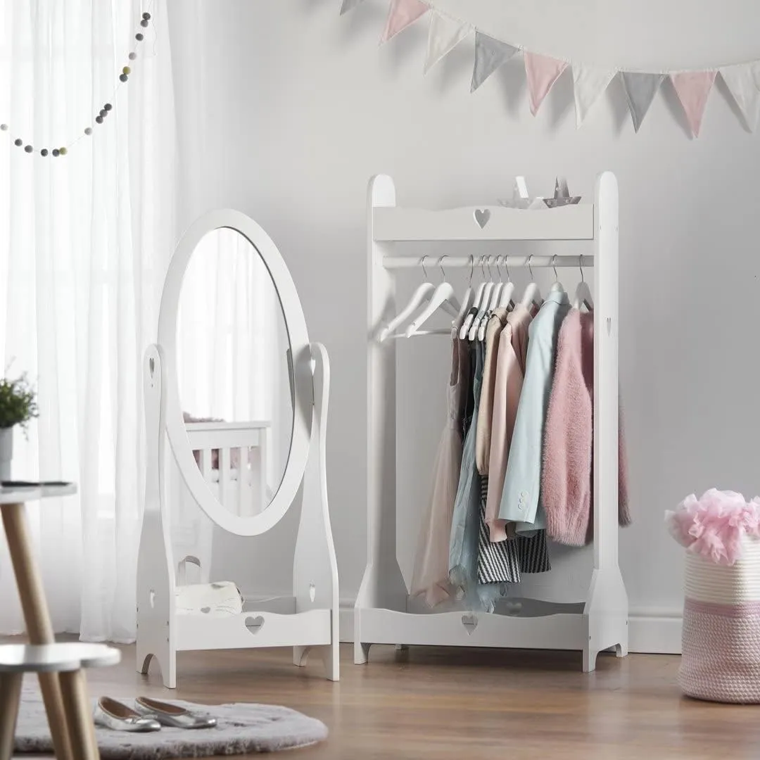 Montessori Wooden Sweetheart Dress-up Rail | Clothes Rail & Mirror | White | 3-13 Years