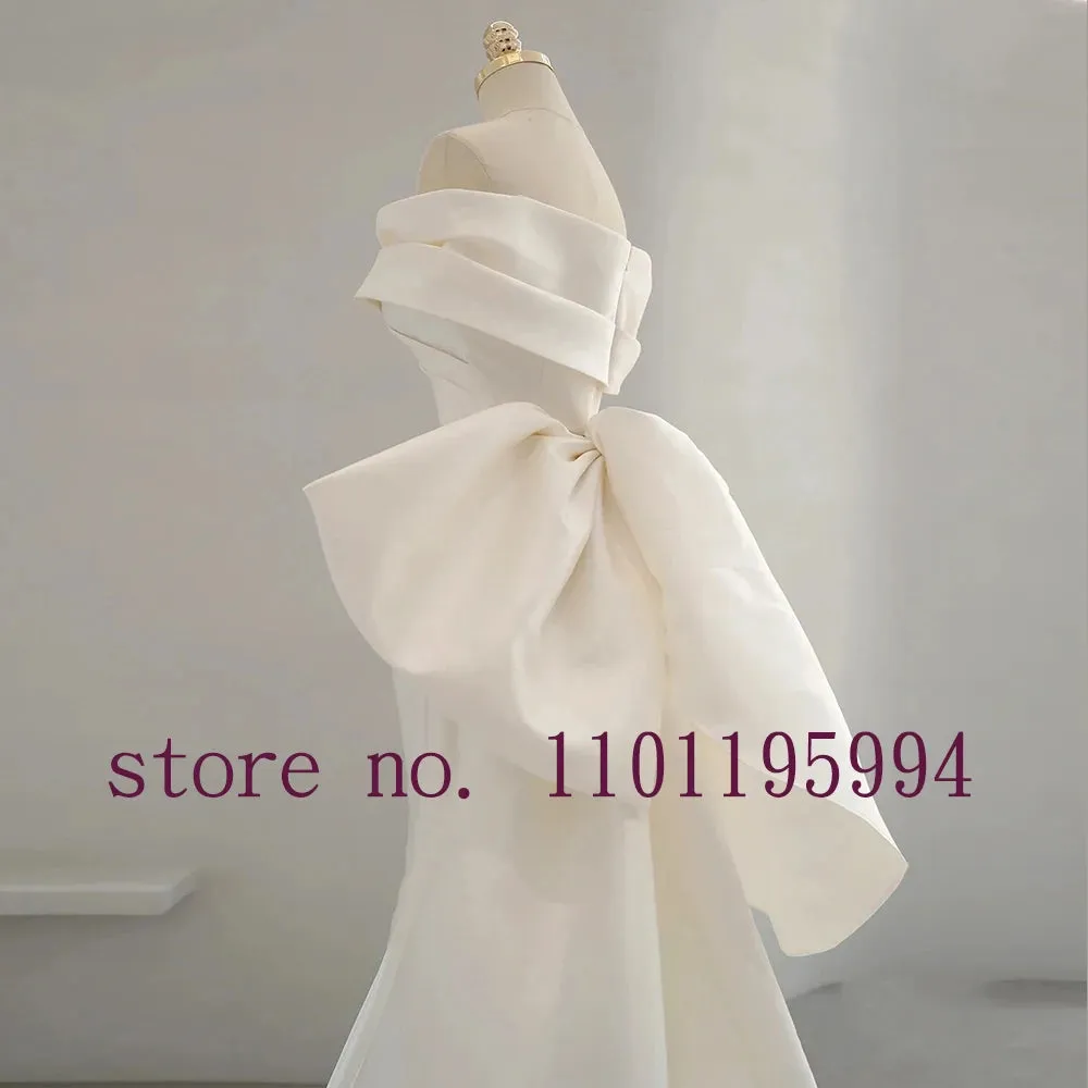 Neck Bow Zipper Up Back Satin Mermaid Wedding Dress Vestido De Noiva Sereia