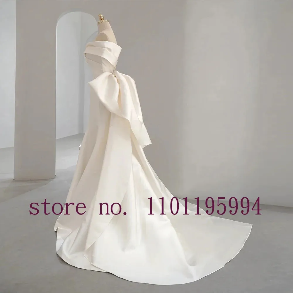 Neck Bow Zipper Up Back Satin Mermaid Wedding Dress Vestido De Noiva Sereia
