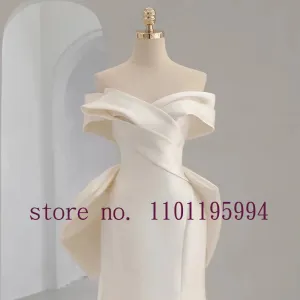Neck Bow Zipper Up Back Satin Mermaid Wedding Dress Vestido De Noiva Sereia