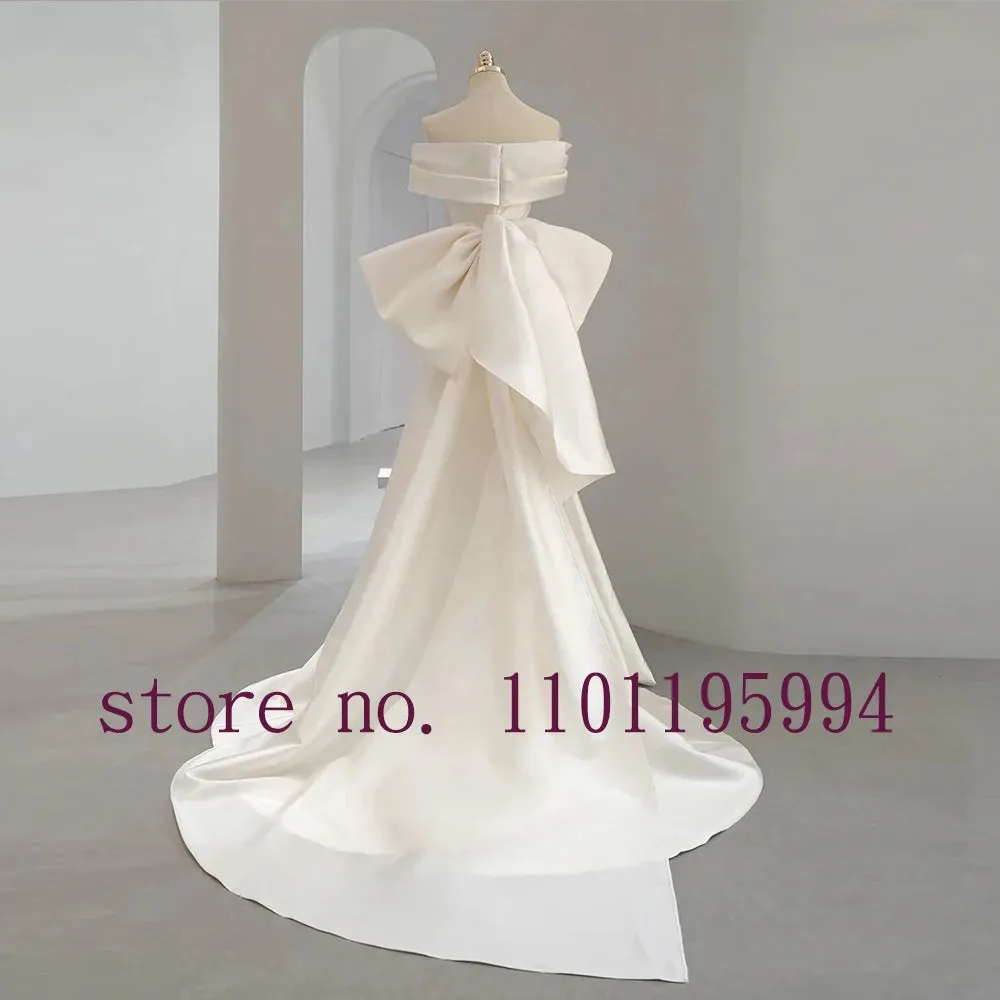 Neck Bow Zipper Up Back Satin Mermaid Wedding Dress Vestido De Noiva Sereia
