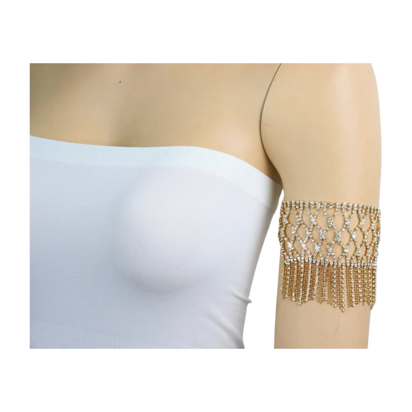 New Women Gold Metal Tassel Fringes Upper Arm Bracelet Elastic Band Silver Bling