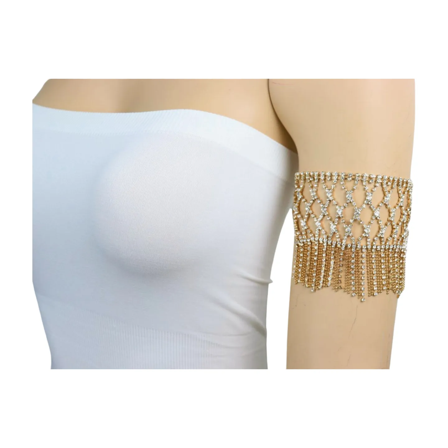 New Women Gold Metal Tassel Fringes Upper Arm Bracelet Elastic Band Silver Bling