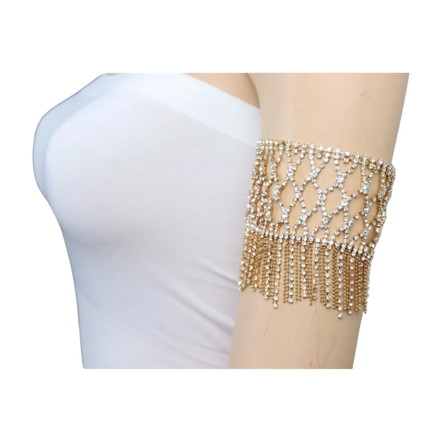 New Women Gold Metal Tassel Fringes Upper Arm Bracelet Elastic Band Silver Bling