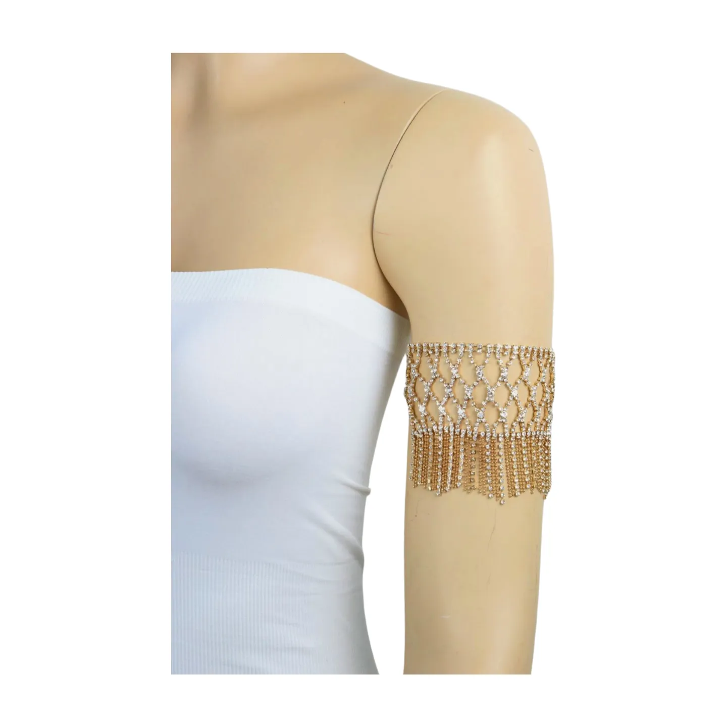 New Women Gold Metal Tassel Fringes Upper Arm Bracelet Elastic Band Silver Bling