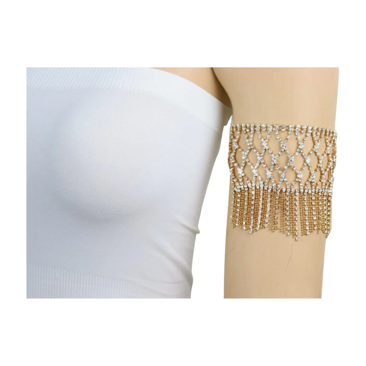 New Women Gold Metal Tassel Fringes Upper Arm Bracelet Elastic Band Silver Bling