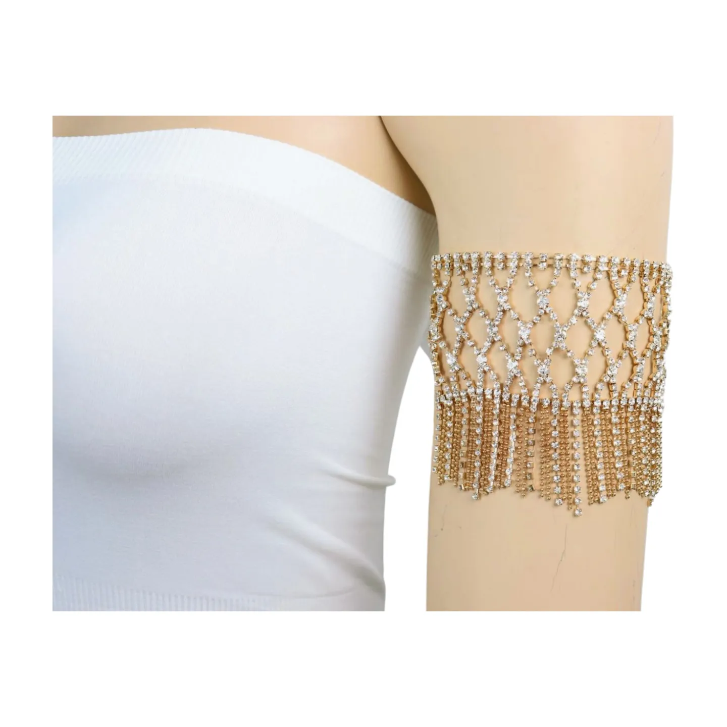 New Women Gold Metal Tassel Fringes Upper Arm Bracelet Elastic Band Silver Bling