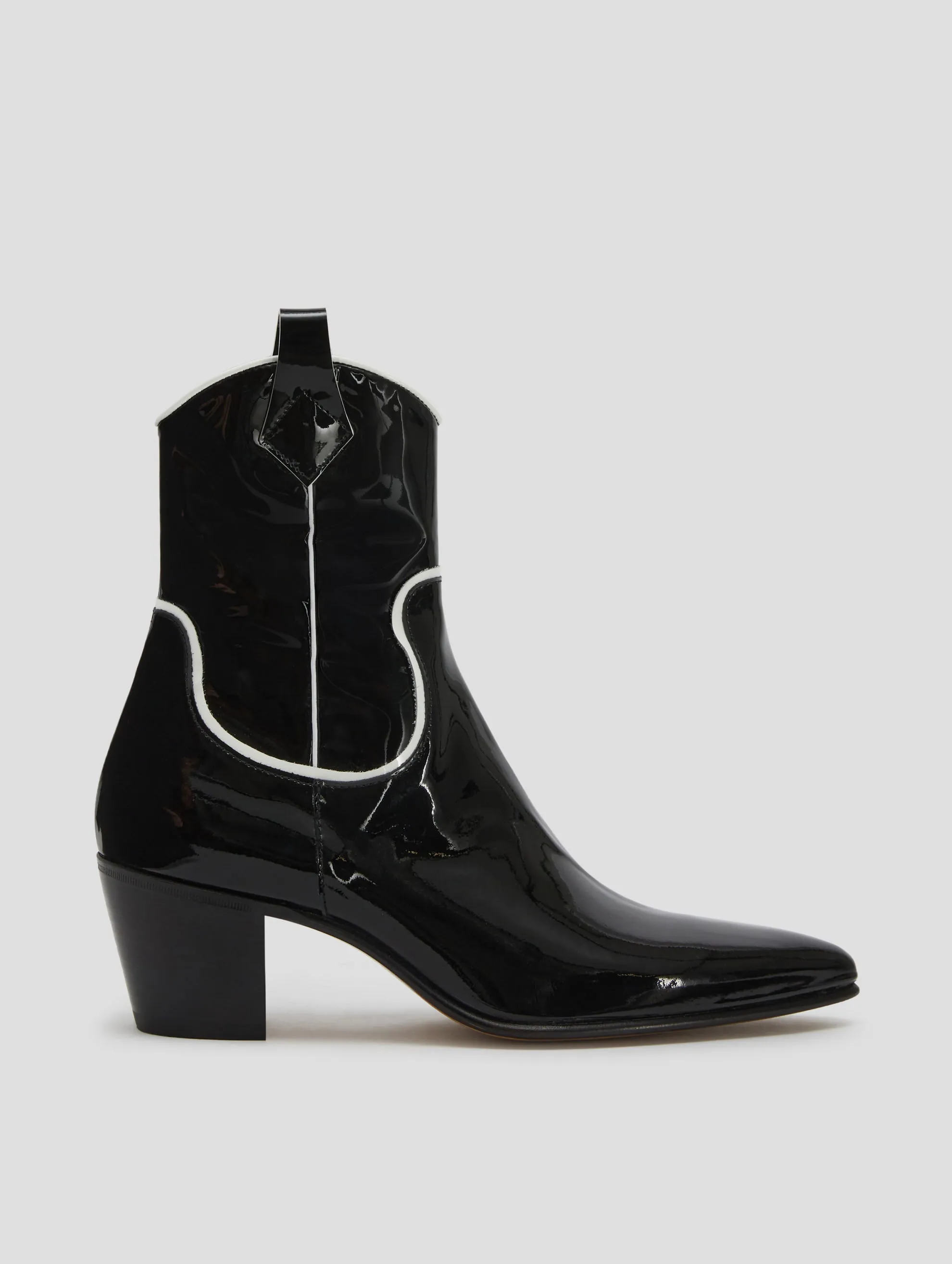 NICO 60MM ARIZONA BOOT IN BLACK/WHITE PATENT