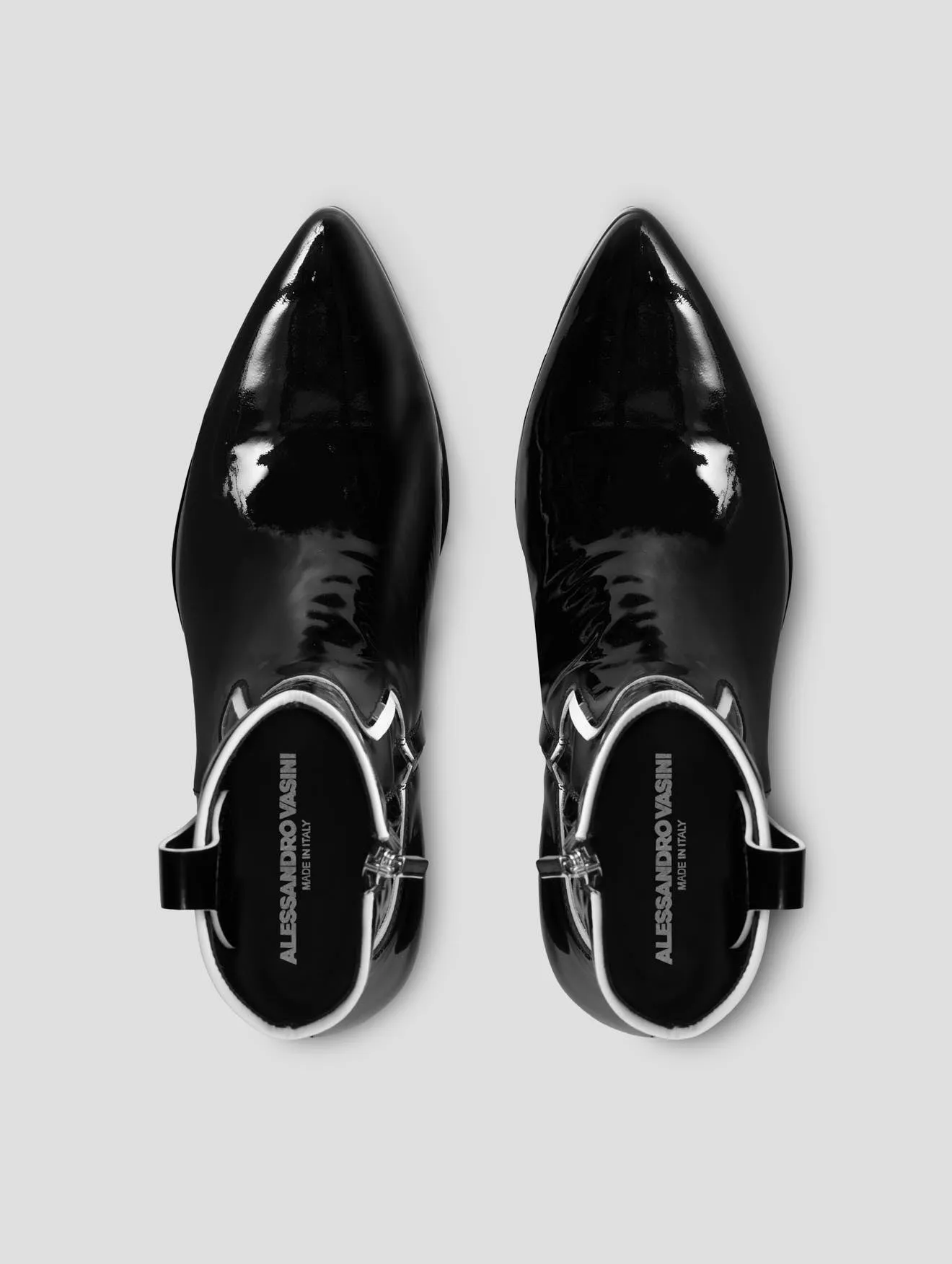 NICO 60MM ARIZONA BOOT IN BLACK/WHITE PATENT